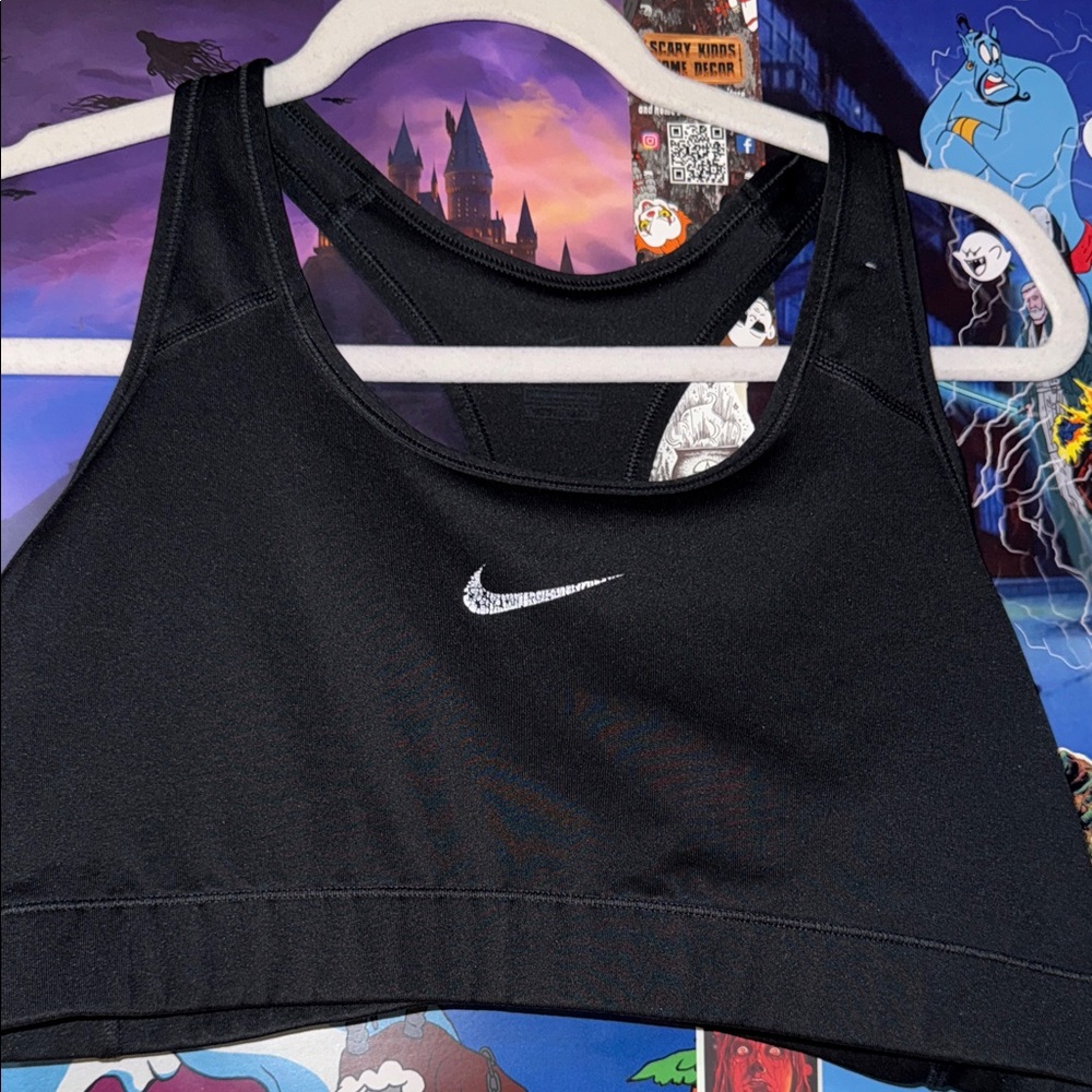 Nike Women's Black Sports Bra with White Logo